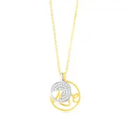 Sterling Silver Gold Plated Cubic Zirconia Heart And "Love" Twin Circle Pendant On Chain, 9ct Yellow Gold SOLID Curb Chain 50cm 30 Gauge (10147605)