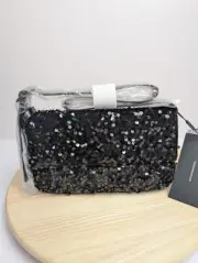 Nicole Miller Black Sequin Shoulder Bag Purse Strap Crossbody Womens MSRP $60