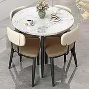 Snaweo Small Conference Room Negotiation Table Sets, Office Reception Room Club Table, Cafe Balcony Living Room Simple Round Dining Table, 31.5inch Round Table and 4 PU Leather Chairs(Brown)