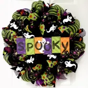 Spooky Halloween Wreath With Adorable Ghosts Handmade Deco Mesh