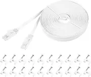 uxcell Cat 6 Ethernet Cable 50ft, 32AWG 250MHz Flat High Speed RJ45 Cat6 Internet Network Patch Cord with Clips for Computer, Gaming, Router, Modem, White