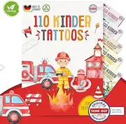 MeinBaby123 110 Skin-friendly Children's Tattoos Fire Brigade Tattoos, Children's Tattoos for Sticking, Vegan & Made in Germany (Fire Brigade)