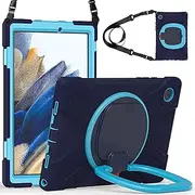 Case for Galaxy Tab A8 10.5" 2022 (SM-X200/ X205/ X207), Heavy Duty Protective Case with 360 Degree Swivel Stand&Hand Strap&Shoulder Strap (Navy+Blue)