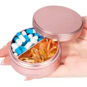 Pill Case 2 Compartment Metal Pill Box - Portable Travel Pill Container for P...