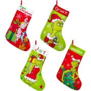 Large Grinch Christmas Stockings Set 4-Pack 18 Inch Whoville-Themed Holiday Stockings for Family Party Decorations