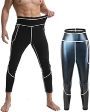 [Bauffs] Men's abdominal control high-waisted compression pants, thermal shaping pants with pockets, sauna sports shorts,Blue,Large