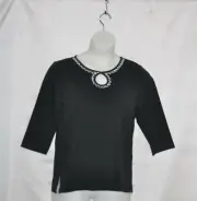 Bob Mackie Simulated Pearl Trimmed Top Size S Black