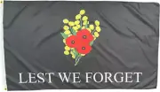 Lest We Forget Flag Remembrance Poppy Wattle Flower Flag 150 x 90cm