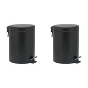2PK Porto Utility 5L Soft Closing Tin Pedal Trash Bin Home Rubbish Container BLK