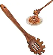 12.6 Inch Wooden Spaghetti Spoon, Wood Noodle Serving Spoon with Teeth for Stirring, Cooking, and Serving, Hangable Kitchen Wooden Spoon for Pot and Bowl, Wooden Spaghetti Spoon for Mixing and Serving