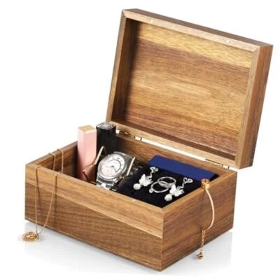 Keepsake Box, Acacia Wood Memory Box with Hinged Lids, Wooden Jewelry Box,