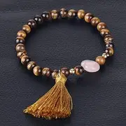 [IBOWZ] Crystal Bracelet Bead Bracelets Chakra Bracelets for Women, 7 Chakra Natural Tiger Eye Stone Beads Elastic Bangle Tassel Jewelry Pray Energy Yoga Unlimited Charm Semi-Precious Bracelet Coupl