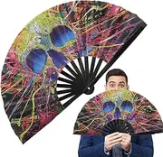 [Generic] Large Hand Fans For Dance - Large 13 Inch Folding Hand Popping Fans,Decorative Foldable Craft, Kung Fu Craft, Home Decoration For Festival Wedding