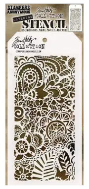 Tim Holtz Layering Stencil Feather Leaves Art Boho Floral Art Pattern Template