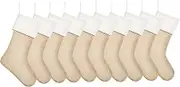 Kunyida 10 Pack,18" Burlap Christmas Stockings for Holiday Decor Plain