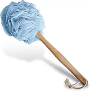 Loofah with Handle Exfoliating Skin Bath Mesh Sponge Luffa on Stick Shower Brush Body Back Scrubber for Women & Men (Blue)