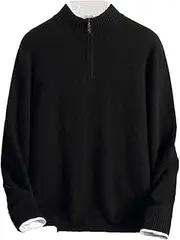 [Hamthuit] Men Wool Knitted Sweater Men's Zipper Collar Thicken Knitted Pullover Casual Loose Long-Sleeved Business Sweater