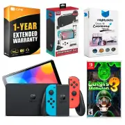 Nintendo Switch Neon Red/Blue OLED + Luigi’s Mansion 3 + Surge Accessory Kit