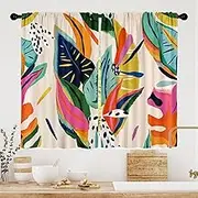 PAOPOED Colorful Abstract Kitchen Curtains, Floral Boho Modern Asthetic Plant Kitchen Decorations Window Curtain Drapes, Soft Fabric Window Treatment Sets 2 Panels, 28''W x 36''L