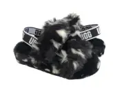 UGG FLUFF OH YEAH SPOTS SLIDE BLACK SLIP ON SANDAL US 6 / EU 37 / UK 4