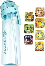 Water Bottle With 7 Flavour Pods, 650ml Starter Up Set Bottle BPA Free Bottles Flavour pods Scented 0 Sugar And Water Cup for Outdoor (Blue + 7X Flavor Pod)