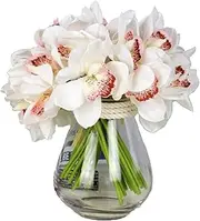 LebriTamFa 12 PCS High Quaulity Latex Real Touch Cymbidium Orchid Artificial Flower Bouquet for Wedding Holiday Bridal Bouquet Home Party Decor Bridesmaid (White)