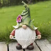 Nevenka Garden Resin Gnome Figurine Playing Hoop with Solar LED Lights for Lawn Patio Garden Ornament Gift