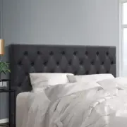 King Size Upholstered Bed Frame Button-Tufted Fabric Padded Bed Head Charcoal