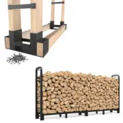 Firewood Rack Bracket& 8ft Firewood Rack Outdoor Indoor, Upgraded Adjustable Hea
