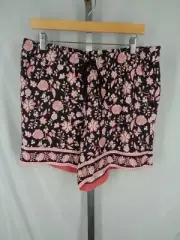 Loft Black Pink Floral Rayon Elastic Drawstring Shorts Size Medium New