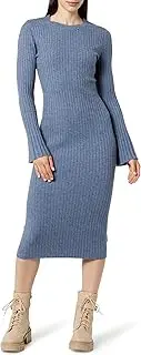[The Drop] Women's Fernanda Bell Sleeve Ribbed Sweater Dress, Dusty Blue, XXS