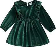 [Gueuusu] Toddler Baby Girl Clothes Velvet Dress Vintage Plain Long Sleeve Midi Dress Christmas Wedding Birthday Party Dresses