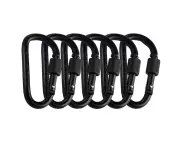 Carabiner Clips Spring Snap Hook Clips Buckle Locking Carabiners Chain Quick Links For Outdoor Hiking Traveling, 6 Pack,Black
