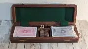 Boxed Wood Cribbage Board 2-Tone 10 1/2" Long Pegs Wood Dice & Cards New