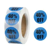 1 Roll Percent Off Round Sticker 1 Inch 40% Marking Labels 500 Count/Roll Blue