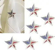 Eaferm Napkin Rings Set of 6, Bling Stars Stripes Napkin Rings Holder, Patriotic Napkin Rings for 4th of July Theme Party Gathering Dinning Table Setting Decoration (Star)