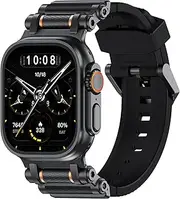 Stainless Steel Metal Connector with Liquid Silicone Band Designed for Apple Watch Ultra 2/1 49mm, iWatch Series 10/9/8/7/6/SE/5/4 46mm/45mm/44mm, Innovative Roller Adjustable Strap