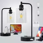 Industrial Bedside Table Lamp Set of 2 3-Way Dimmable Lamps for Bedroom Modern