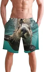 [XYMZR] Men's Swim Trunks Playful Otter Underwater Quick-Dry Bathing Suit Swimming Board Shorts S