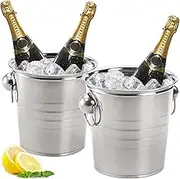 QIXIAOTOUQI 2 Pack Ice Bucket with Handles, 3L Beverage Tub, Galvanized Metal Ice Bucket, Double Walled Wine and Beer Chiller, Beverage Tub for Parities Picnics Camping Outdoor Bar Use