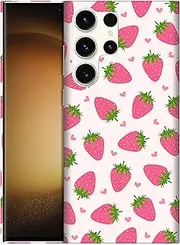 [SuzaCase] Back Case for Samsung Galaxy S23 Ultra 5G - Stylish Strawberry Pink Pattern Design Printed Cute, Sleek Durable Hardshell Protective Designer Phone Case/Cover for Samsung S23 Ultra 5G