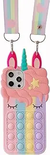Pop It Case for iPhone 11 Pro, CrazyLemon Cute Unicorn Design Funny Bubble Fidget Sensory Toys Soft Silicone Shockproof Protective Bumper Full Body Case Cover with Strap Lanyard - 01