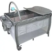 Babystudio 8-in-1 Portacot Play Yard/Travel Cot Crib w/ Toy Bar/Mattress Grey