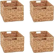 Trademark Innovations Large Foldable Rectangle Woven Wicker Basket Bins for Storage, Set of 4