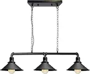 LEDSone Industrial 3 Way Vintage Retro Style Steampunk Pipe Light Bar with Lamp Shade Pendant Light Fitting Metal Pipe Lighting Ceiling Light