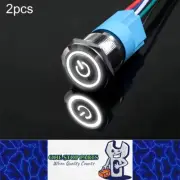 2 x 16mm Metal Push Button Switch White LED 12V-24V Pre-Wired Self-Rest Switch