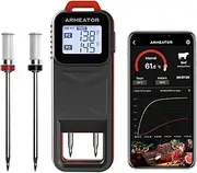 ARMEATOR B2 Wireless Meat Thermometer, 2 Probes, Smart Base with LCD Screen, Bluetooth 70m Range, ±1°C Accuracy, Rechargeable Battery, App-Enabled for BBQ, Grill, Smoker, Oven, and Kitchen Use