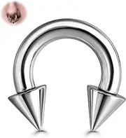 [BodyBonita] G23 Titanium Septum Rings 6G 8G 12G - Horseshoe Circular Barbell Spikes Stretched Pincher Nose Piercing Jewelry ASTM F136 Titanium Earrings for Women Men Silver 10mm 12mm