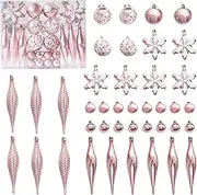 ZANZER 40 Pcs Christmas Baubles Ball Gold Glitter Christmas Ball Ornaments Shatterproof Christmas Tree Hanging Decorations 8 Style Hanging Baubles Balls with Strings for (Pink)