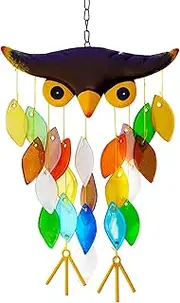 Wind Chime for Outside 8.6x17 Inch Handcrafted Stained Owl Wind Chime Hanging Owl Outdoor Wind Chime with Relaxing Sound for Birthdays, Holidays and Garden Lovers Outdoor Wind Chimes Owl Wind Chimes